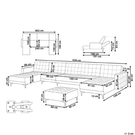 Modular U-Shaped Corner Sofa Bed 2 Chaises Seat Ottoman Black Velvet Aberdeen - Image 3