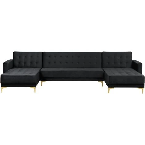 Modular U-Shaped Corner Sofa Bed 3 Seater 2 Chaises Black Velvet Aberdeen
