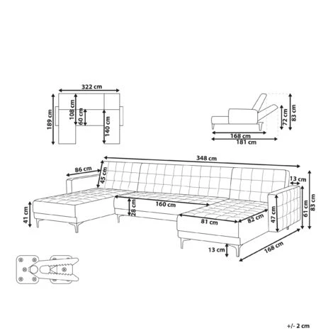 Modular U-Shaped Corner Sofa Bed 3 Seater 2 Chaises Black Velvet Aberdeen - Image 3
