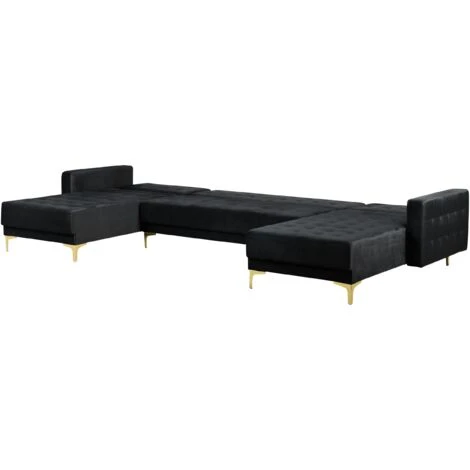 Modular U-Shaped Corner Sofa Bed 3 Seater 2 Chaises Black Velvet Aberdeen - Image 5