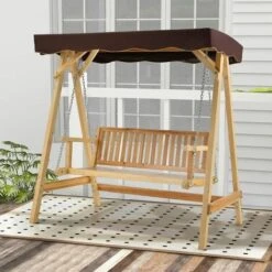 2 Person Wooden Garden Swing Bench Chair Hammock A-frame W/ Adjustable Canopy