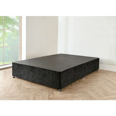 4FT6 Black Chenille Divan Bed With No Mattress, No Hb And 0 Drawers - Image 4