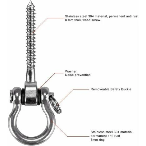 Pieces Screw Hook, Heavy Duty 304 Stainless Steel 180° Ceiling Hook For Indoor Outdoor Playground Yoga, Hammock, Rope, Swing, Hanging Chair, Punching Bag, Max 450kg - Image 3