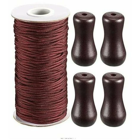 50m/Roll With 4 Pieces Brown Braided Shade Rope Wooden Pendant For Shade Aluminum Shade Plant Gardening And Crafts (Brown)T-Audace