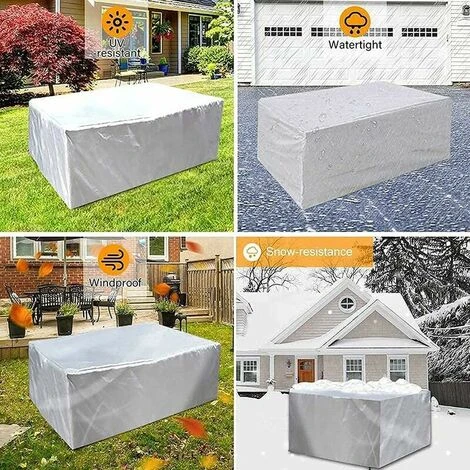 Garden Furniture Cover With, Waterproof, Windproof, Anti-UV, Heavy Duty 210D Oxfor Fabric Protective Cover For Table Chair Furniture,Silver -808080CM - Image 3