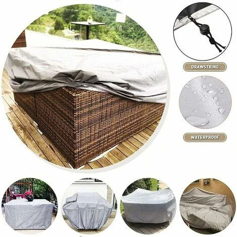 Garden Furniture Cover With, Waterproof, Windproof, Anti-UV, Heavy Duty 210D Oxfor Fabric Protective Cover For Table Chair Furniture,Silver -808080CM - Image 4