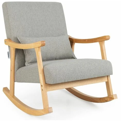 Modern Rocking Chair Upholstered Fabric Leisure Armchair With Rubber Wood Base