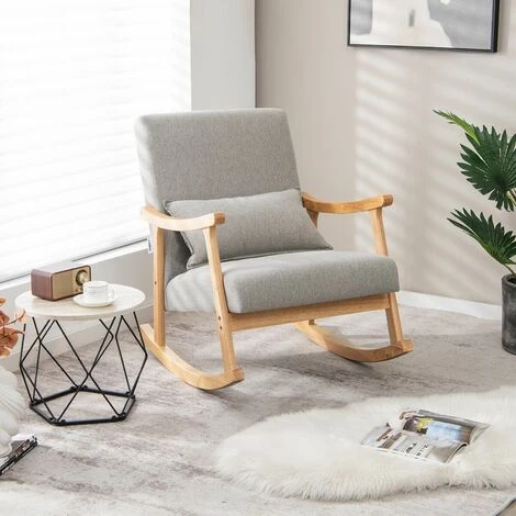 Modern Rocking Chair Upholstered Fabric Leisure Armchair With Rubber Wood Base - Image 3