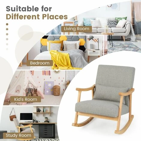 Modern Rocking Chair Upholstered Fabric Leisure Armchair With Rubber Wood Base - Image 5