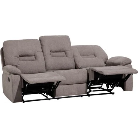 Modern Fabric Recliner Sofa Manual Reclining Padded 3 Seater Beige Bergen
