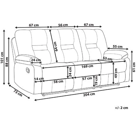 Modern Fabric Recliner Sofa Manual Reclining Padded 3 Seater Beige Bergen - Image 3