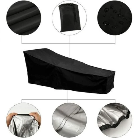 2 Pack Outdoor Sun Lounger Deck Chair Cover 210D Waterproof Dustproof Oxford Fabric Sunbed Cover Garden Patio Furniture Protector Cover Black 200704068cm - Image 4