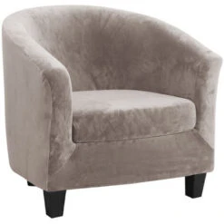 2 Pieces Tub Chair Covers,Upgraded 2 IN 1 Design Stretch Velvet Armchair Sofa Slipcover With Cushion Cover, Non Slip Club Bucket Chairs Sofa Couch Covers Slipcovers(Upgraded-Brown, Velvet)