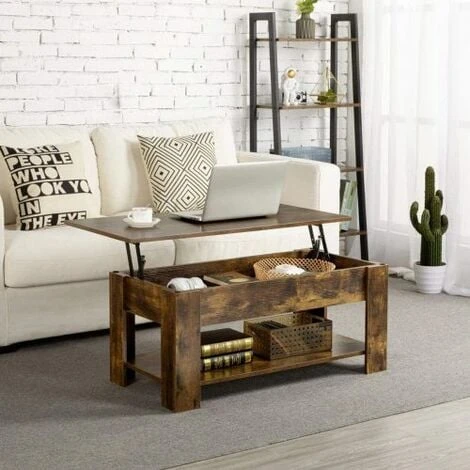 Lift Up Coffee Table Living Room Furniture With Extra Space(Rustic Brown)