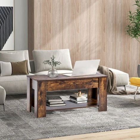 Lift Up Coffee Table Living Room Furniture With Extra Space(Rustic Brown) - Image 2