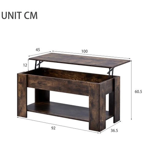 Lift Up Coffee Table Living Room Furniture With Extra Space(Rustic Brown) - Image 3