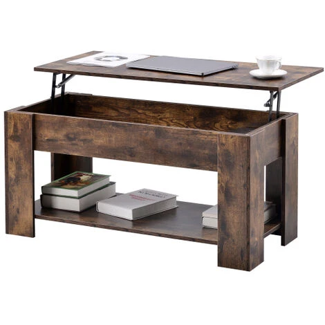 Lift Up Coffee Table Living Room Furniture With Extra Space(Rustic Brown) - Image 5