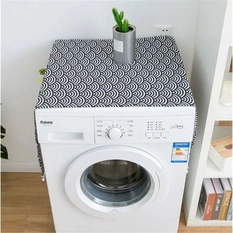 Cover For Washing Machine, Dust, Oil, Dryer, Top Loading, With Side Storage Pockets, Cotton, Linen, Kitchen, Refrigerator, Appliance Protector (Navy Herringbone) - Image 3