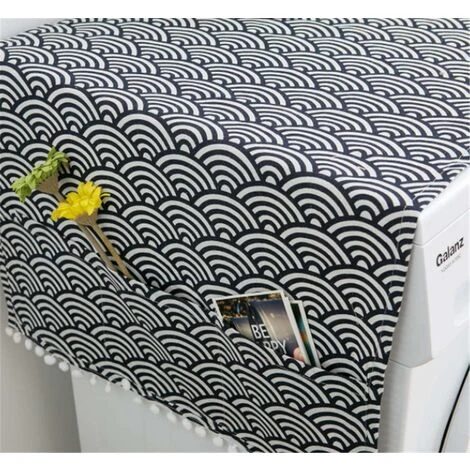 Cover For Washing Machine, Dust, Oil, Dryer, Top Loading, With Side Storage Pockets, Cotton, Linen, Kitchen, Refrigerator, Appliance Protector (Navy Herringbone) - Image 4