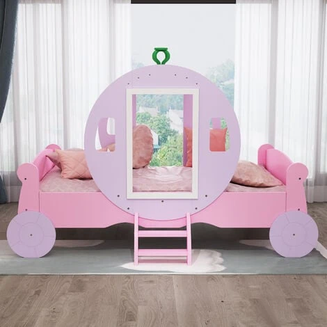 Children's Bed 3FT Princess Carriage, Car Bed, Pink, 90 X 190cm - Image 2