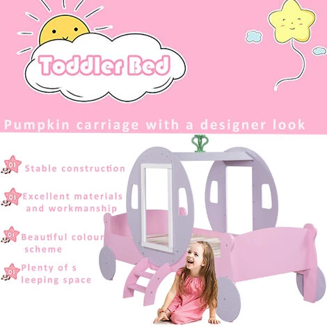 Children's Bed 3FT Princess Carriage, Car Bed, Pink, 90 X 190cm - Image 4