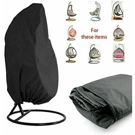 Outdoor Patio Hanging Chair Cover, Wicker Egg Swing Chair Cover, Heavy Duty Water Resistant For Outdoor Swing With Storage Bag,Black,190x115cm - Image 2